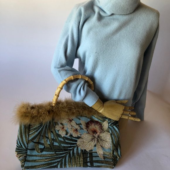 Orchid pattern Bag with Bamboo and Feathers NWOT - Picture 2 of 7